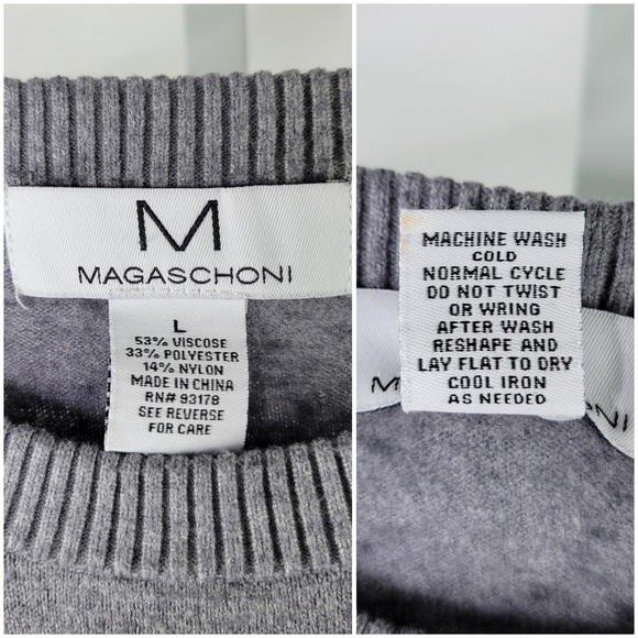 Magaschoni Gray Puff Sleeve Crew Neck Soft Viscose Pullover Sweater Women's L - Picture 4 of 8
